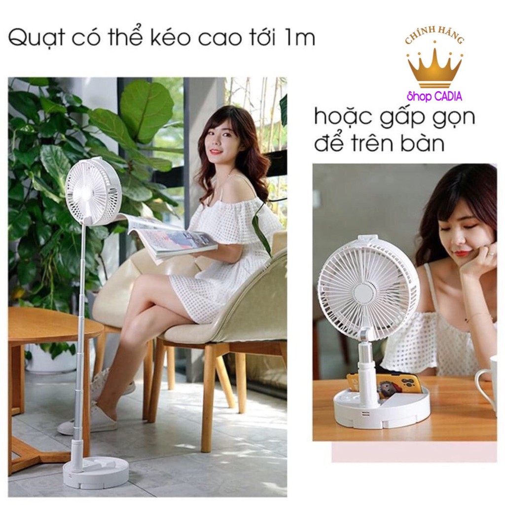 Quạt Tích Điện Gấp Gọn Đa Năng, Pin 7200mAh, 4 Chế Độ Gió nhỏ gọn