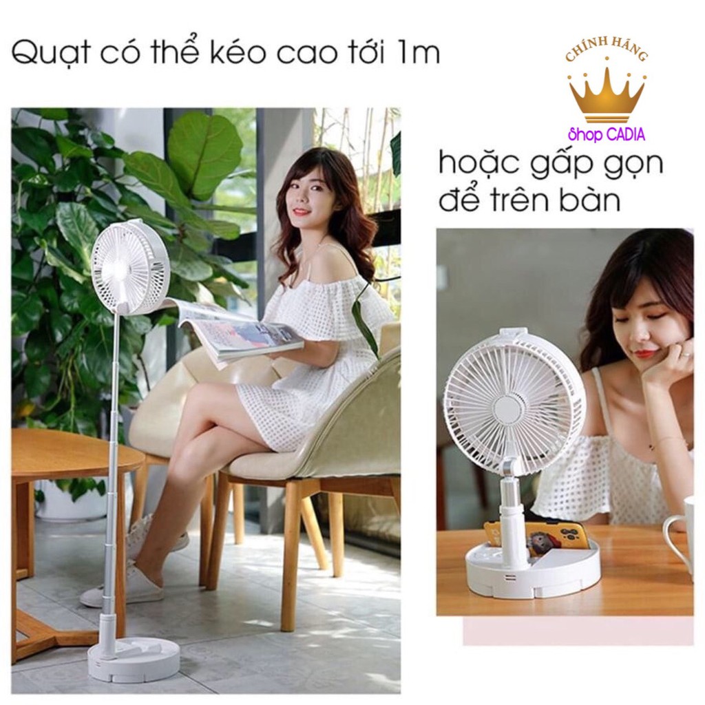 [HÌNH ẢNH + VIDEO THẬT] Quạt Tích Điện Gấp Gọn Đa Năng, Pin 7200mAh, 4 Chế Độ Gió