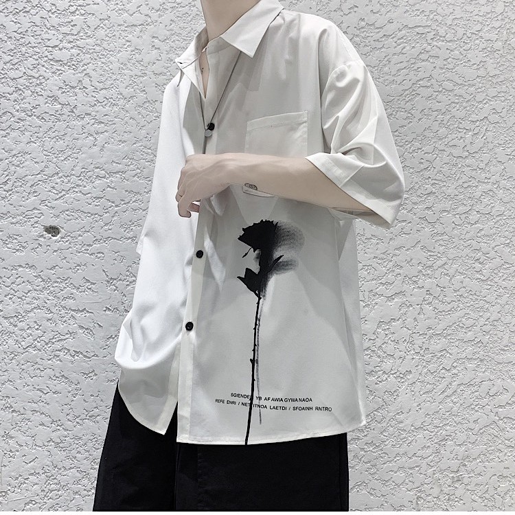 Áo Sơ Mi Nam Hàn Quốc Ngắn Tay In Họa Tiết Bông Hồng Đen Độc Đáo Phối Túi Ngực MENFASHION1989 SOMI NAM 9000041 | BigBuy360 - bigbuy360.vn