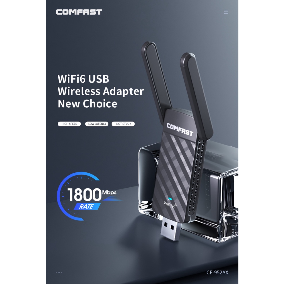Thẻ Mạng Không Dây Comfast AX1800 WiFi 6 USB Tốc Độ Cao 1800Mbps 2.4G & 5G USB3.0 6 Dongle Cho Win10 / 11 CF-952AX
