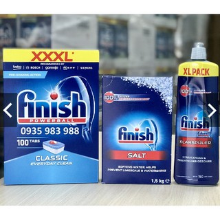 Combo 100 viên rửa bát Finish + 1.5kg Muối rửa chén finish + Nước bóng Finish 750ml
