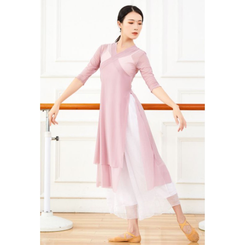 Áo cổ trang dáng dài xẻ