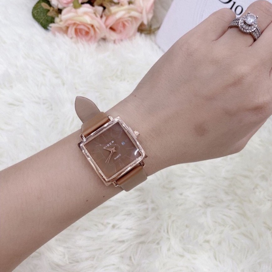 Đồng Hồ Nữ Viser Dây Da Mặt Vuông Sang Trọng Đẳng Cấp