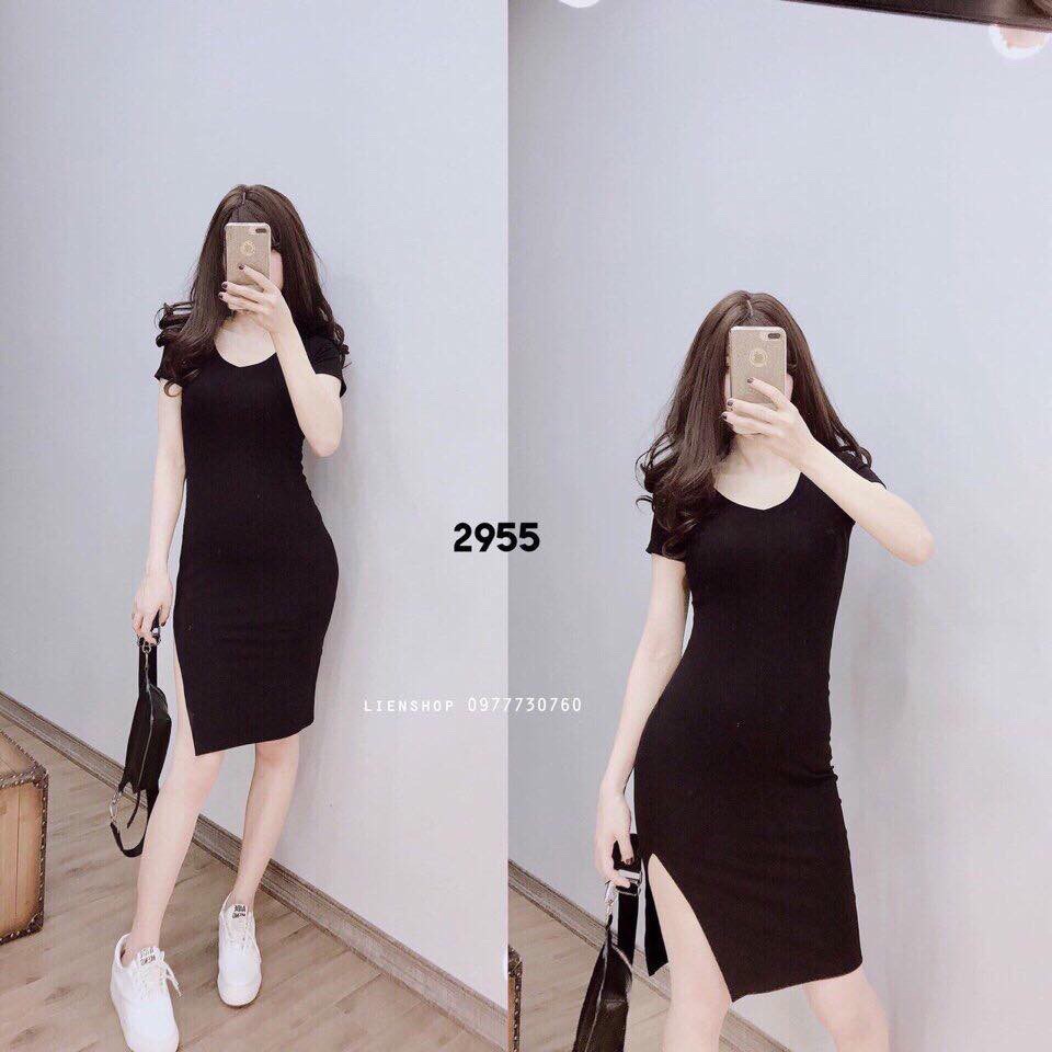 Đầm Body Xẻ Tà Cổ TIm