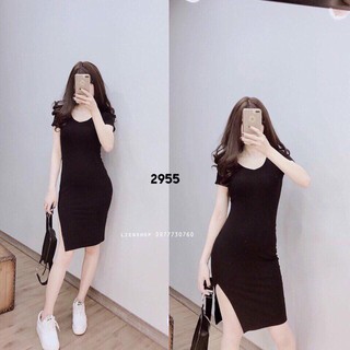 Đầm Body Xẻ Tà Cổ TIm