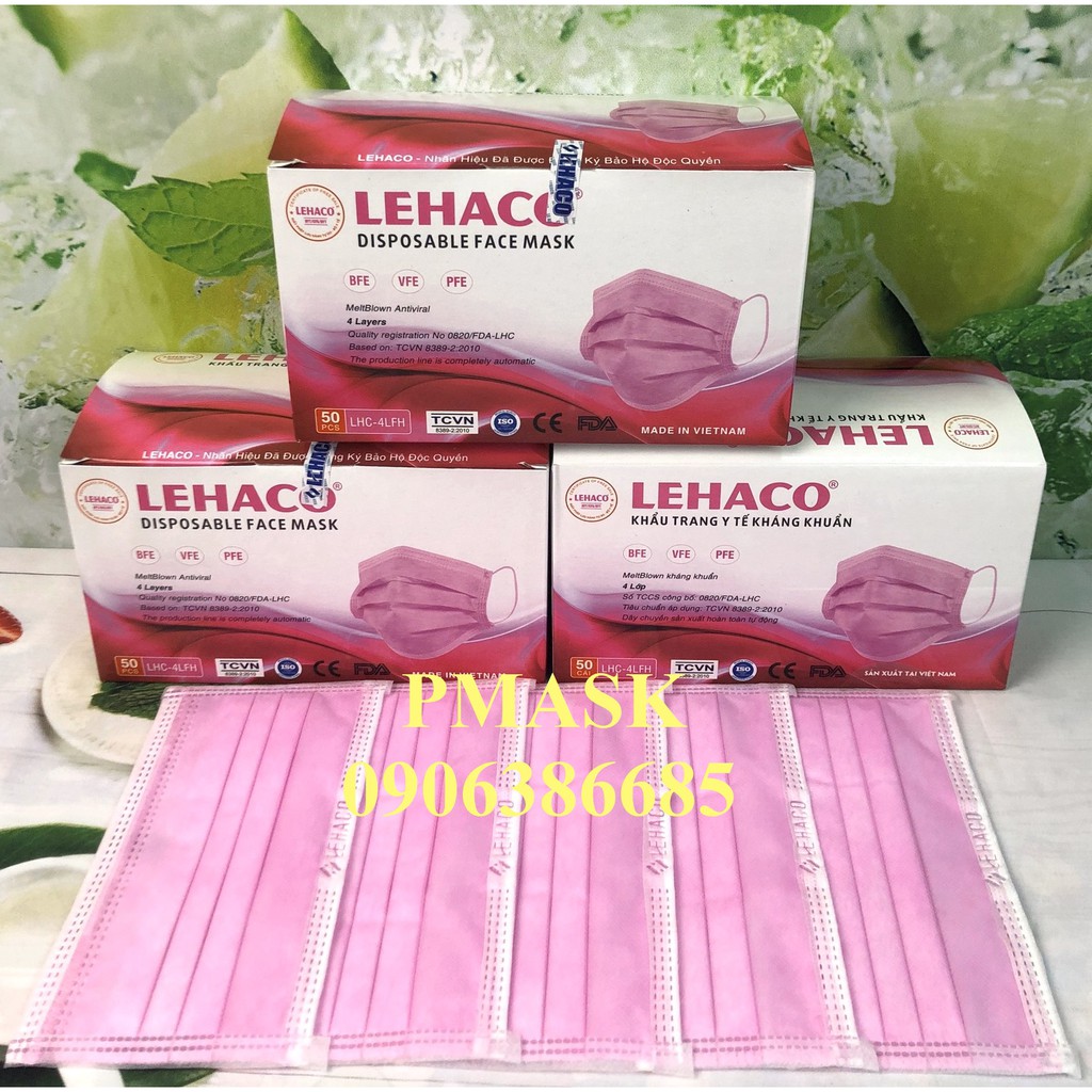 Khẩu trang y tế lehaco 4 lớp màu hồng trắng xanh xám kháng khuẩn 50 cái - ảnh sản phẩm 5