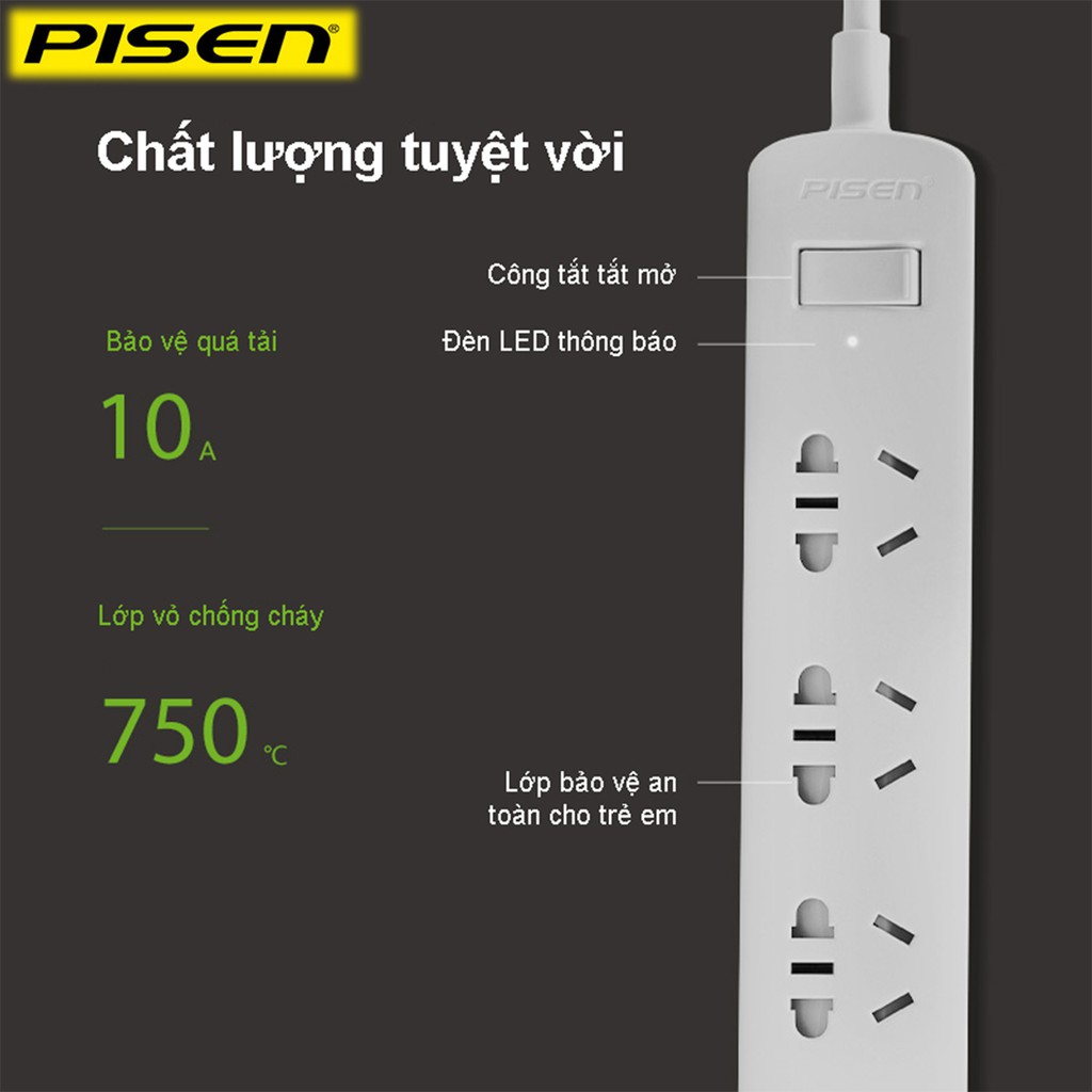 Ổ cắm điện đa năng thông minh Pisen 005(EP) (5 USB) 1,8 met