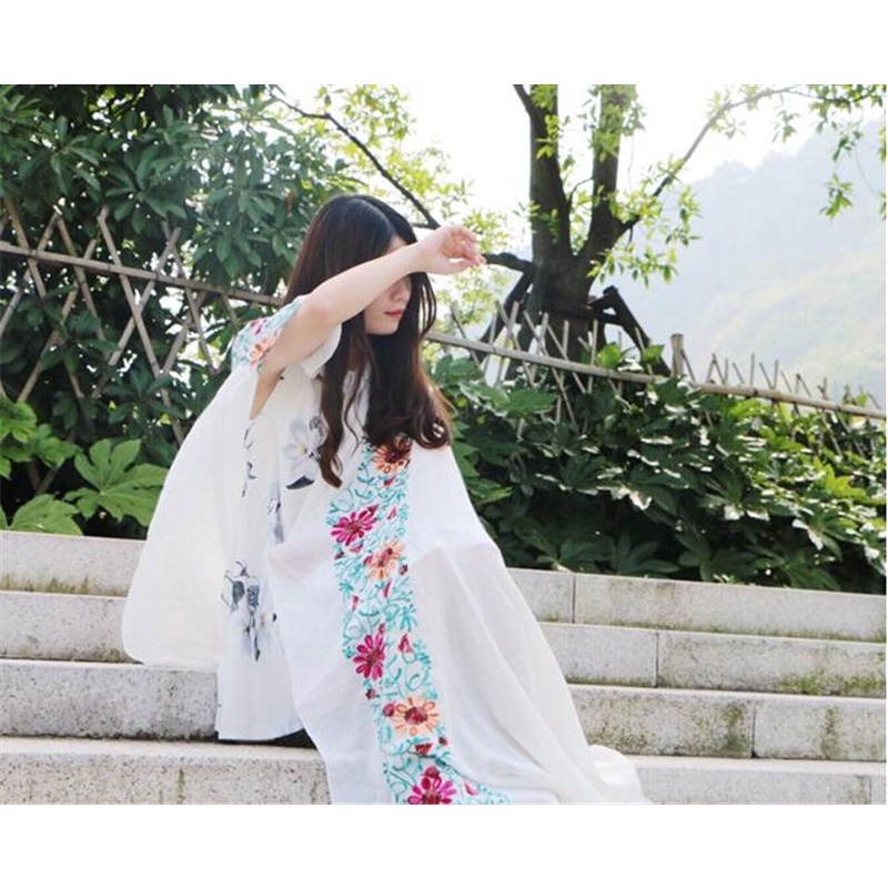 Khăn quàng/khăn chuàng cổ nữ dài thời trang mã MICY058 chất cotton đũi thêu hoa nổi hoạ tiết trẻ trung 90*180cm