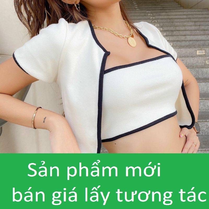 ÁO CROPTOP KÈM ÁO NGOÀI- THUN GÂN, FREE SIZE.