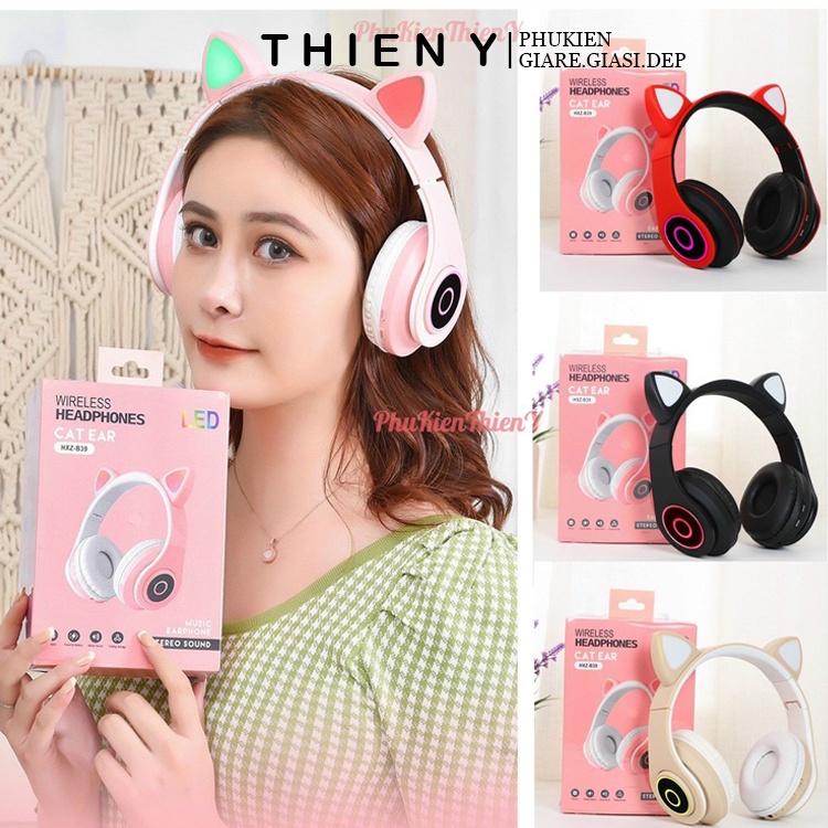 [Nguyên Sale] Tai Nghe Mèo Bluetooth Có Mic Siêu Dễ Thương Đủ Màu Sắc Pin Khủng - Tai Nghe Cute