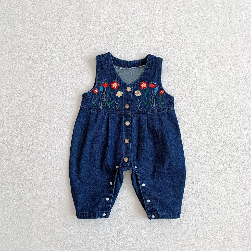 Bộ Áo Liền Quần Denim Thời Trang Mùa Thu Phong Cách Hàn Quốc Cho Bé Gái