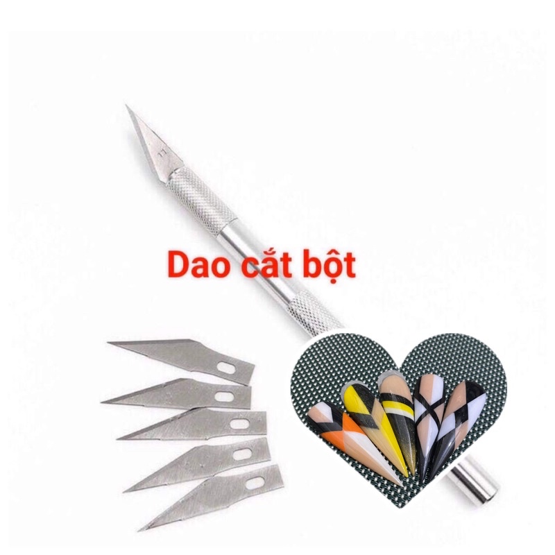 Dụng cụ nail làm bột cắt đường thẳng tạo hình ,dao chạm khắc kèm 6 lưỡi,dao cắt bột