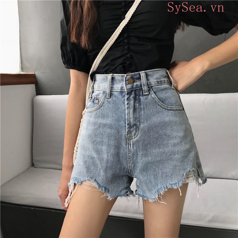 Quần Short Jeans Lưng Cao Phong Cách Hàn Quốc Thời Trang Cho Nữ