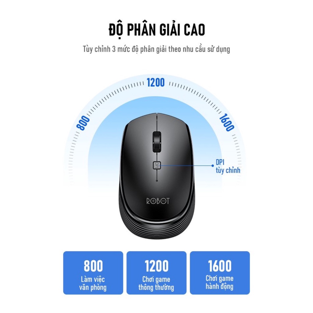 [Kèm Pin] Chuột Không Dây Kiểu Dáng Văn Phòng ROBOT M205 USB Nano 2.4GHz Độ Phân Giải 1600DPI Vừa Vặn Bàn Tay Thiết Kế