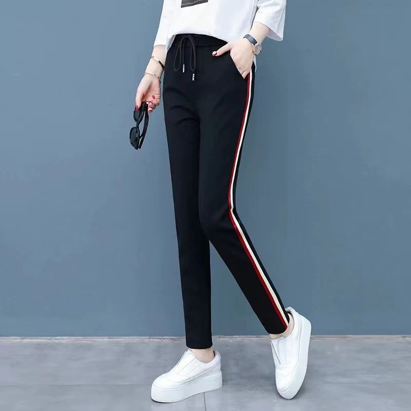 Quần thể thao lưng thun ống rộng bằng cotton thoải mái cho nữ