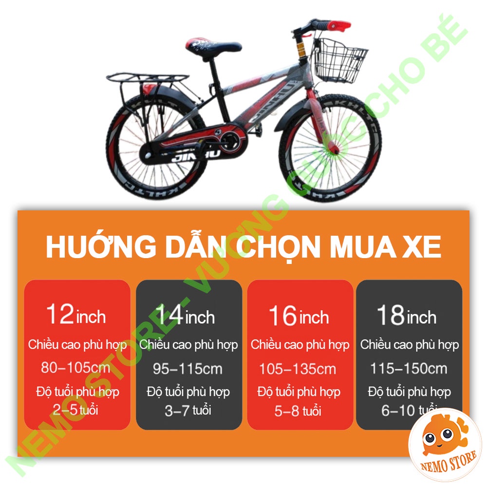 Xe đạp trẻ em dáng thể  thao cho bé từ 2 tuổi loại 12 14 16 18 inch Nemo Store