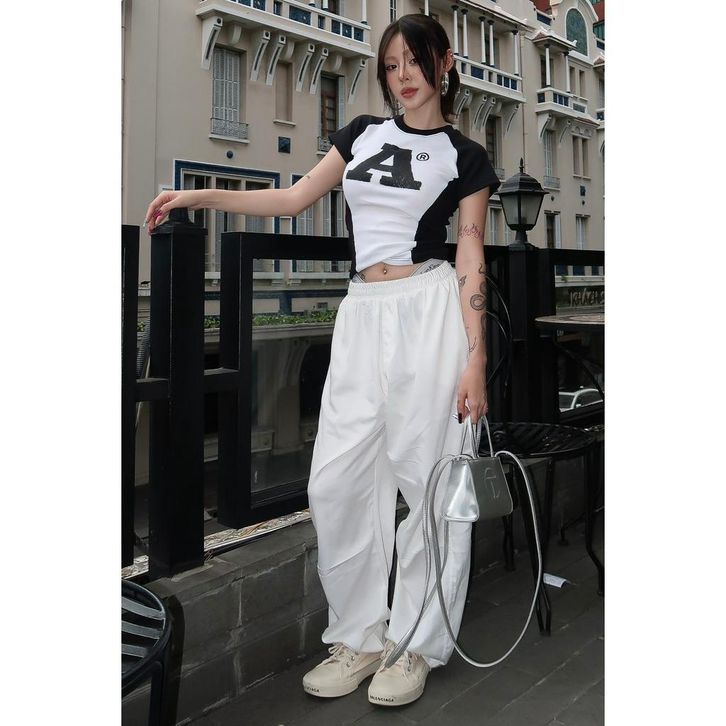 Quần kaki túi hộp Hiphop ống rộng xuông dài cargo pants trơn  mùa trắng thời trang cho nữ/nam -hình thật