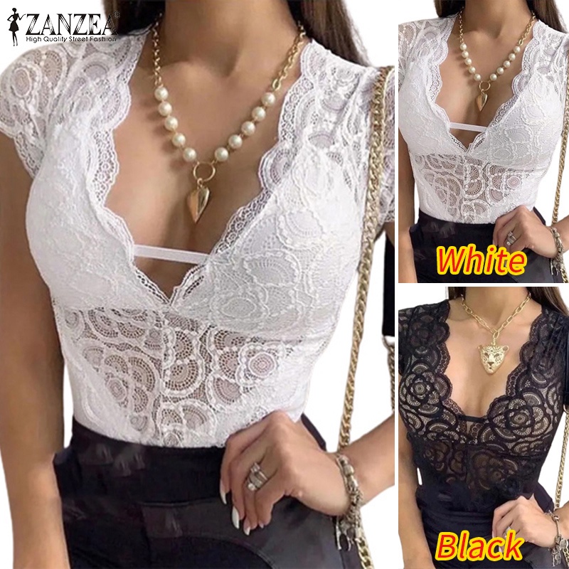 Zanzea Áo Nữ Tay Dài Phối Ren Cổ Chữ V Thời Trang Quyến Rũ