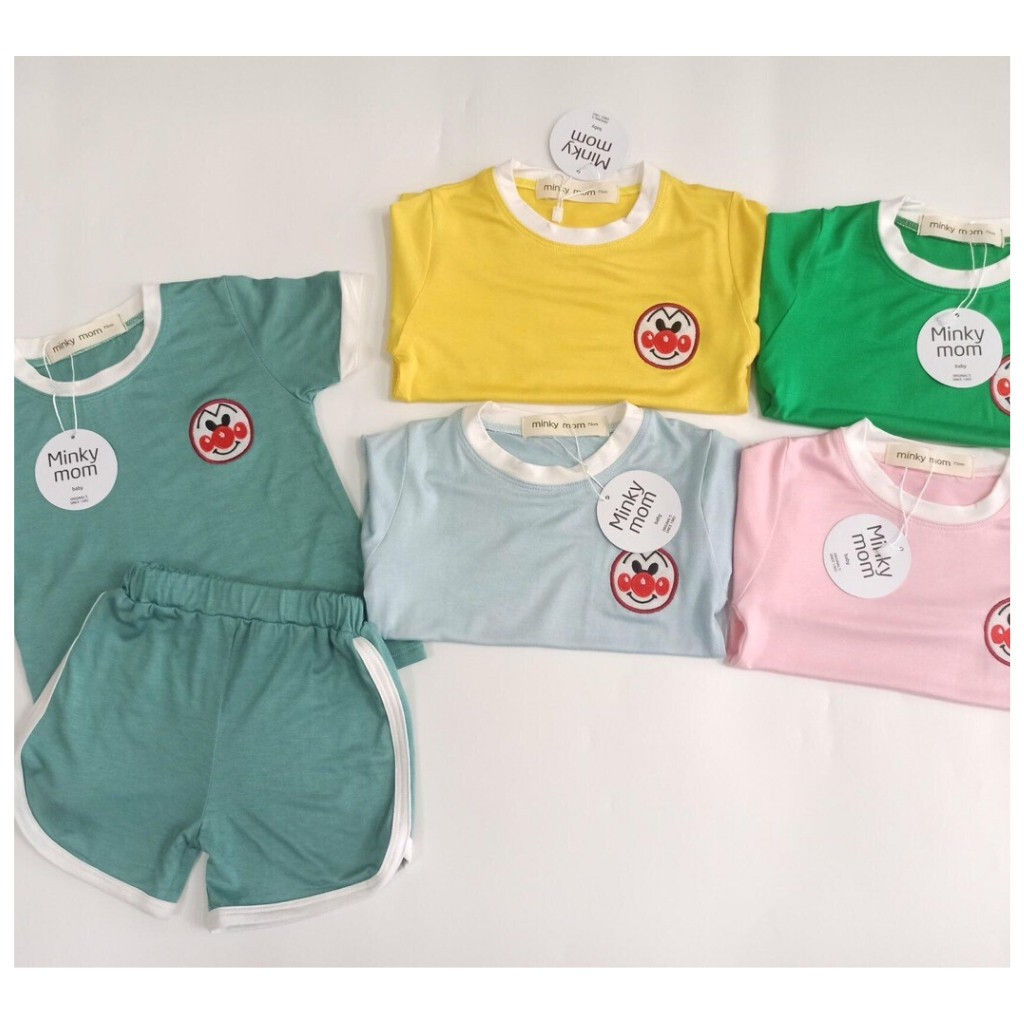 Bộ cộc tay Minky Mom thun lạnh thêu mặt hề cho bé (6-19kg) cực đẹp, cực mát