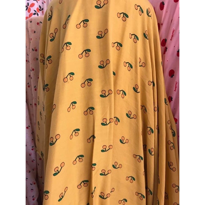 vải đũi mềm may scunshies hình quả chery 2021