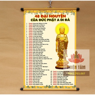 Tranh chữ 48 Đại Nguyện của Đức Phật A Di Đà 40x60cm bằng vải phủ bóng cao cấp dày dặn