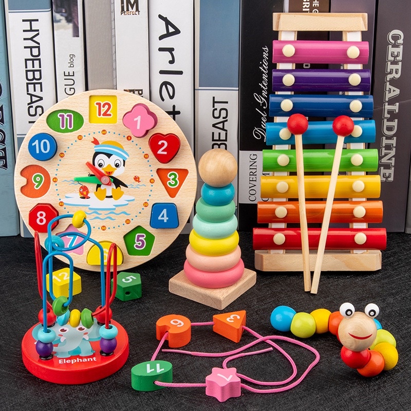 Combo 6 món đồ chơi phát triển trí tuệ bằng gỗ an toàn cho bé - đồ chơi thông minh Bi House