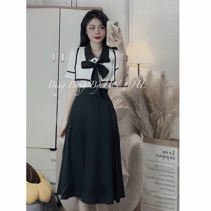 Sét váy cổ thêu mix chân váy bigsize