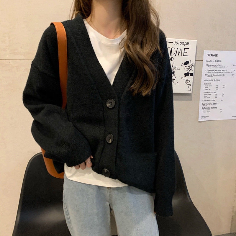 Áo khoác cardigan dệt kim dài tay dáng rộng mềm mại thời trang thu đông năm  cho nữ