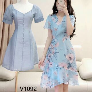 Đầm hoa chéo ngực vạt bèo sang trọng