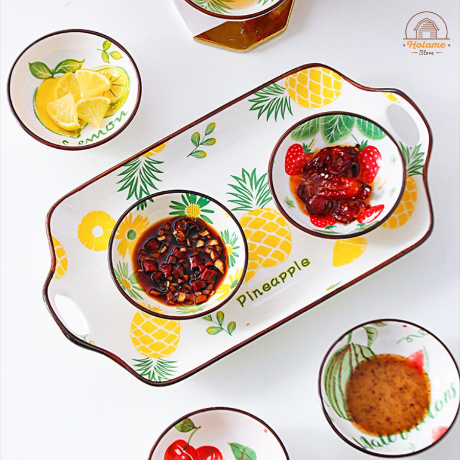 Chén ăn dặm cho bé bằng sứ, chén đựng gia vị hoạ tiết trái cây