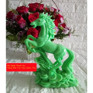 Tượng ngựa hý bằng đá poly xanh ngọc NDX24