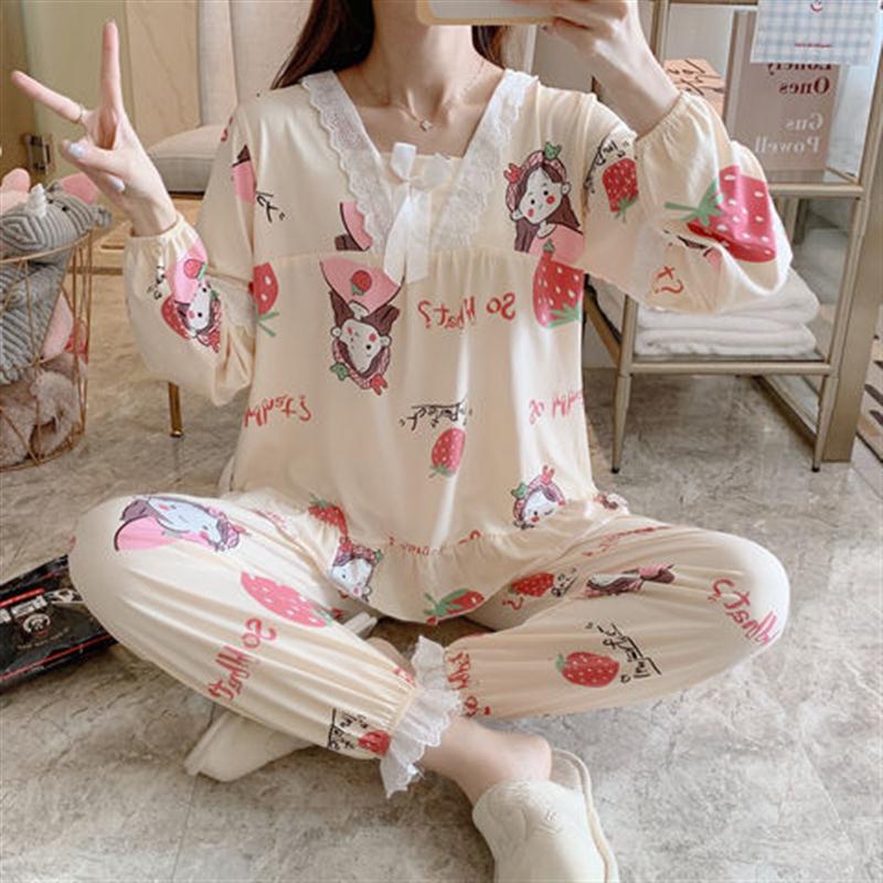 Bộ Đồ Ngủ Tay Dài Dáng Rộng Phong Cách Xuân Thu Dành Cho Nữ