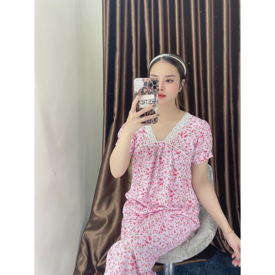 Đồ bộ tole  mặc nhà Set tiểu thư tay ngắn quần dài phối ren cực xinh, dễ thương