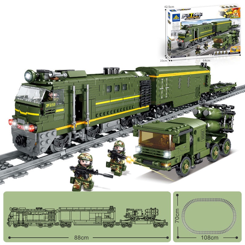 Bộ đồ chơi lắp ráp lego tàu hoả quân sự Militay Railway có động cơ điện với 1174 mảnh ghép giúp trẻ thông minh sáng tạo