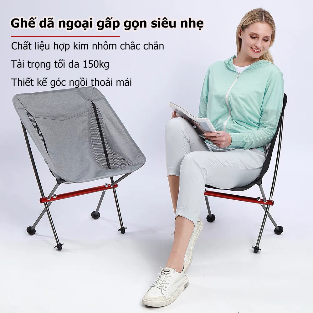 Ghế xếp tựa lưng du lịch cao cấp câu cá cắm trại khung nhôm siêu nhẹ tải trọng 150kg Ghế gấp dã ngoại HB88