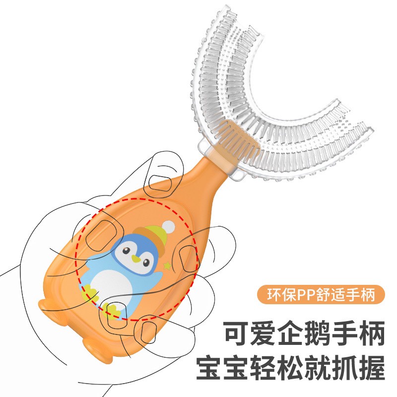 Bàn chải đánh răng chữ u cho bé hình chim cánh cụt từ 2 đến 12 tuổi