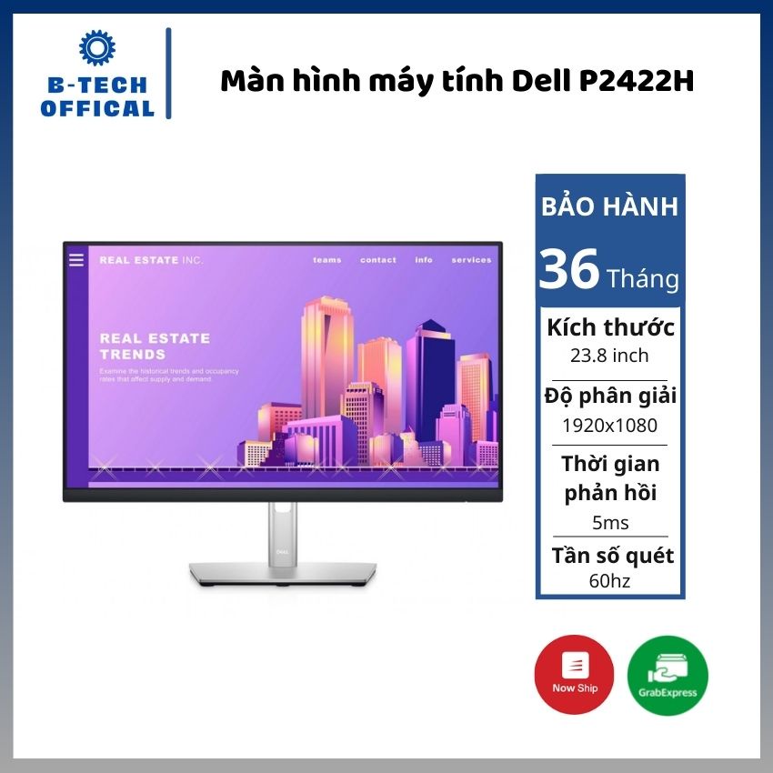 Màn hình máy tính Dell P2422H/ 23.8inch FHD/ IPS/ 60Hz/ 3Yrs - Hàng chính hãng bảo hành 3 năm