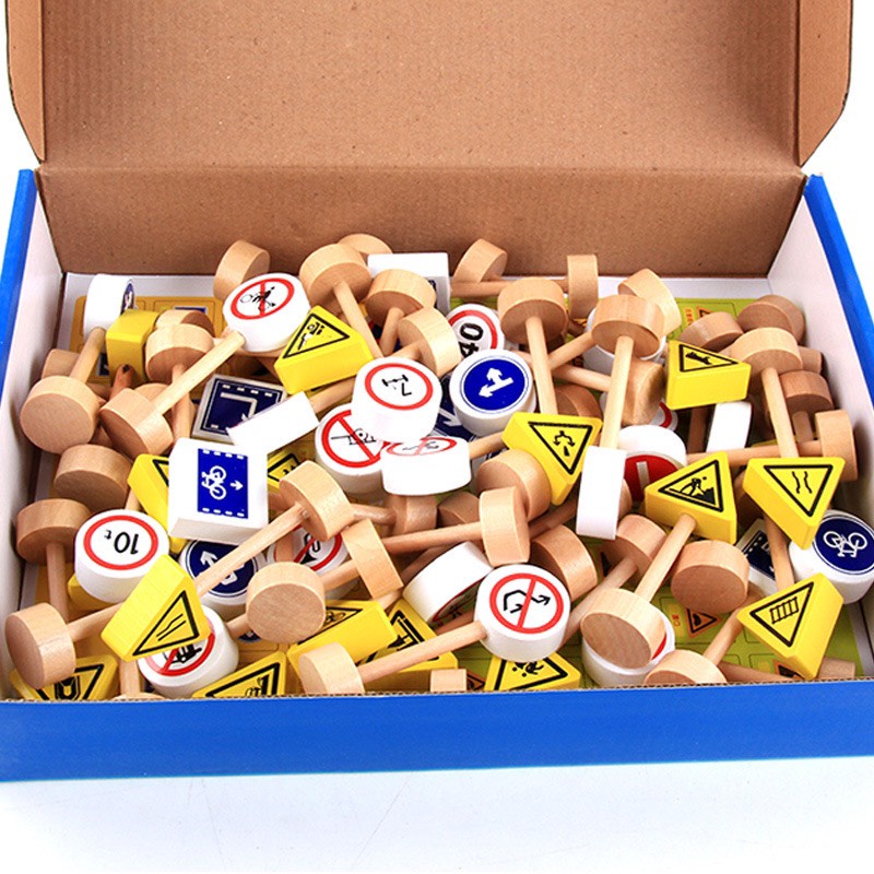 Bộ 50 Biển báo giao thông hai mặt khác nhau đồ chơi mô hình cho bé làm bằng gỗ Dương chất lượng cao cấp
