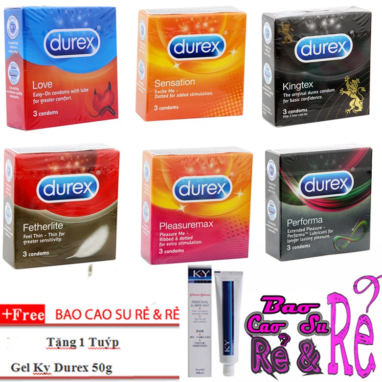 [DEAL HOT] Combo 6 hộp Bao Cao Su Durex 18 cái tùy chọn + Tặng 1 tuýt Gel Bôi Trơn KY