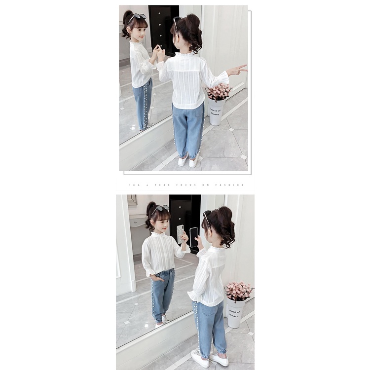 IQ Angel  Quần Jean Thời Trang Đính Ngọc Trai Phong Cách Hàn Quốc