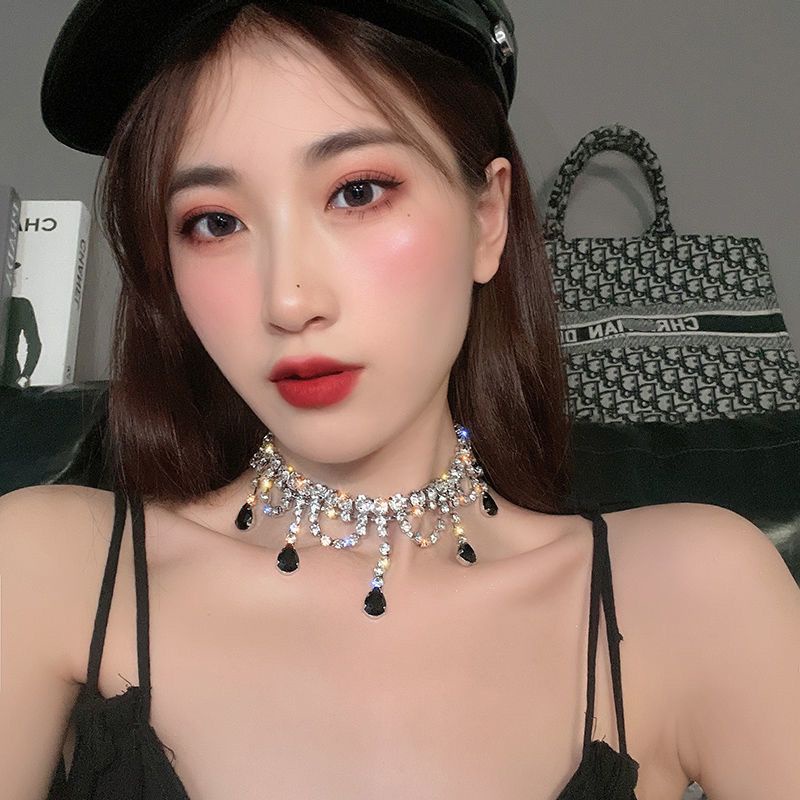 Toàn Bộ Vòng Cổ Tua Rua Giọt Nước Màu Đen Đính Kim Cương Lấp Lánh Sang Trọng Thời Trang Dự Tiệc Cao Cấp Cho Nữ