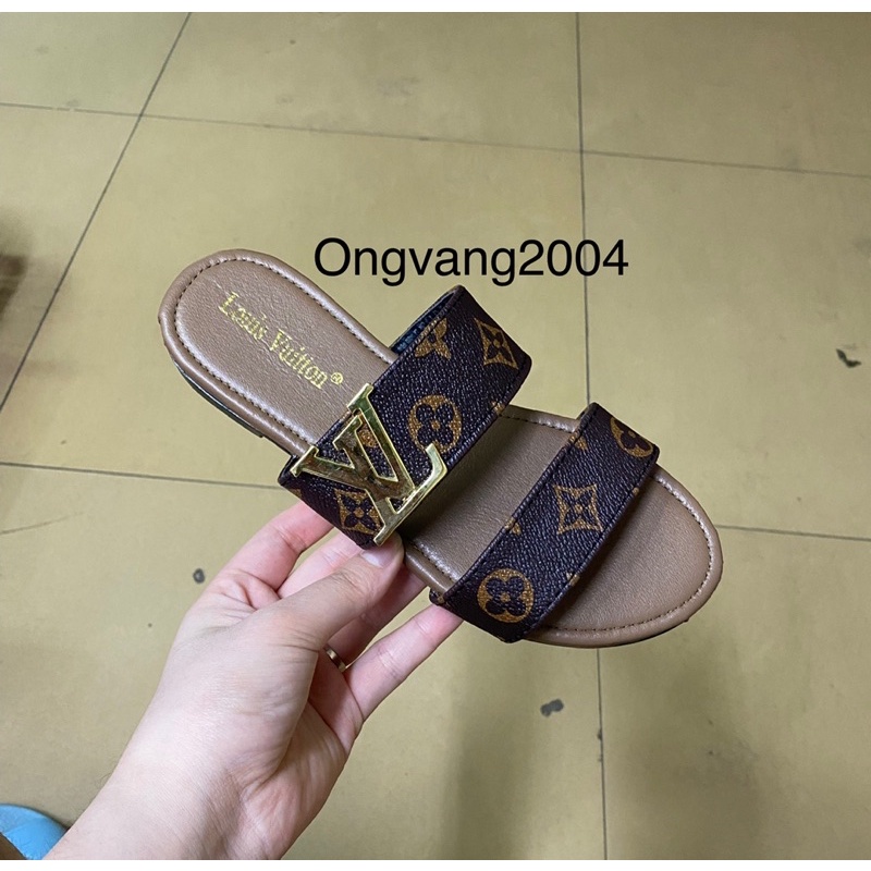 Dép lê nữ 2 quai ngang da lì cao cấp