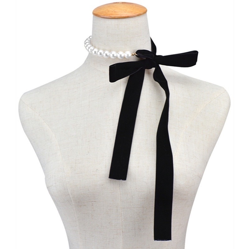 vòng cổ chocker thắt nơ đen quý phái sang trọng