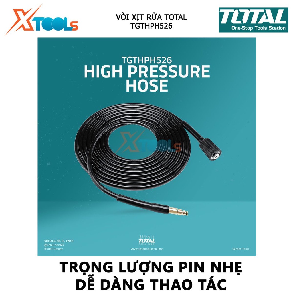 Dây xịt rửa áp suất cao TOTAL TGTHPH526 ống dẫn nước cao áp Chiều dài 5 Mét, Chất liệu PVC,chống gập, chống xoắn, gọn