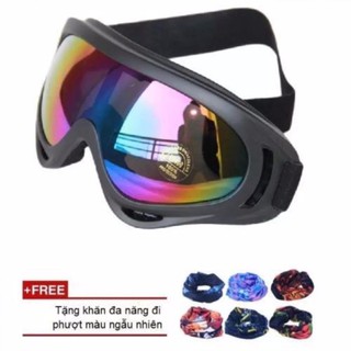 Mắt kính đi phượt chống tia UV (Gọng đen kính đa màu) + Tặng khăn đa năng màu ngẫn nhiên