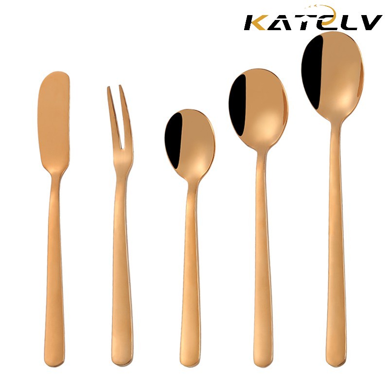 Bộ dụng cụ muỗng nĩa dao ăn uống KATELV bằng inox cấp thực phẩm in màu tái sử dụng được cao cấp