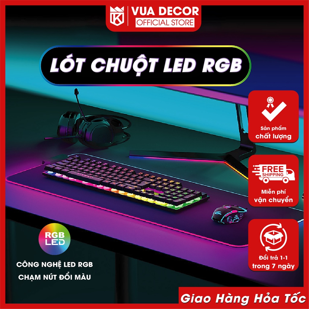 Miếng Lót Chuột LED RGB Gaming, Pad Chuột Chơi Game Cỡ Lớn 80x30cm Siêu Bền Chống Trượt Có Chế Độ LED 7 Màu
