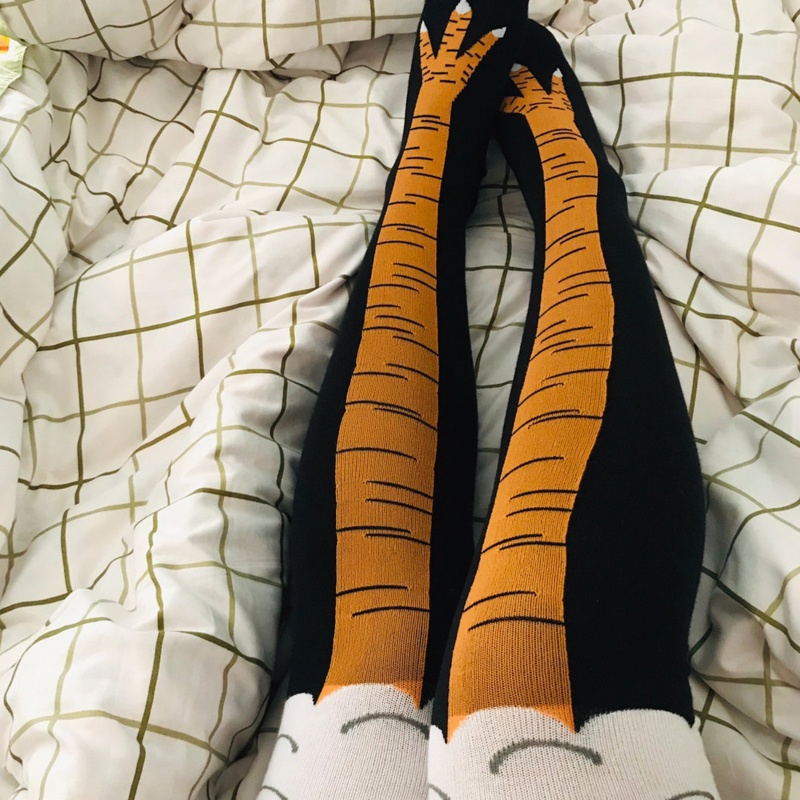 XIXI Vớ cotton cổ cao in họa tiết chân gà vui nhộn cho nữ