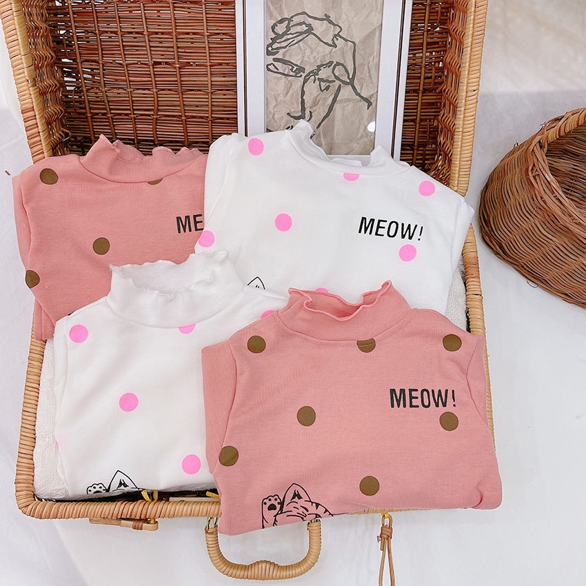 ÁO HÀN DÀI TAY CHO BÉ GÁI CỔ CAO IN HÌNH MÈO ĐÁNG YÊU DÀY DẶN, MỀM MẠI XỊN XÒ COTTON LEN SIZE 7-19KG [ADT03]