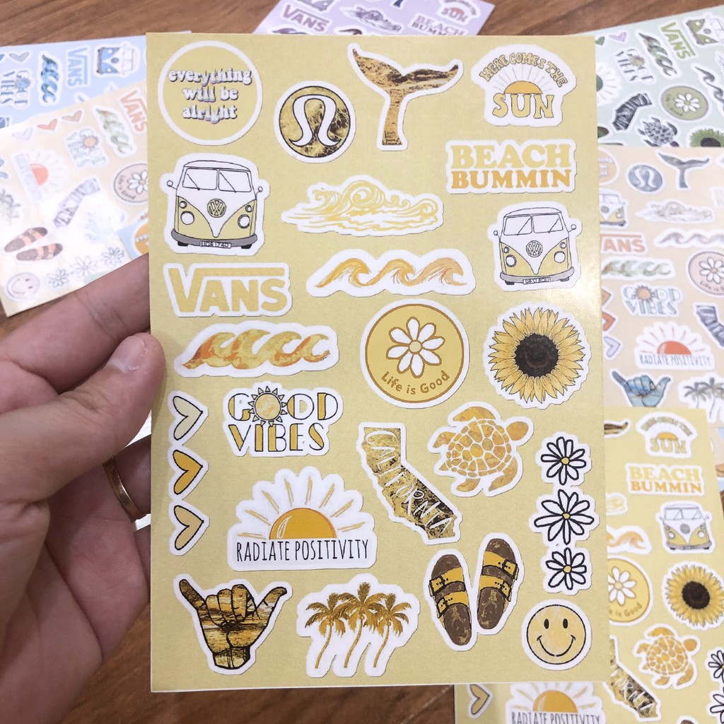 Tấm hình dán - Sticker Good Vibes 11x16cm 23 sticker, Anime trang trí sổ, vở, laptop, điện thoại, đàn..v..v.